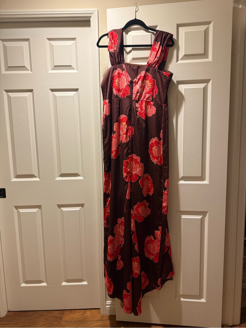 Nicole Miller Burgundy Maxi Dress with Pink Floral Print - Picture 6 of 11